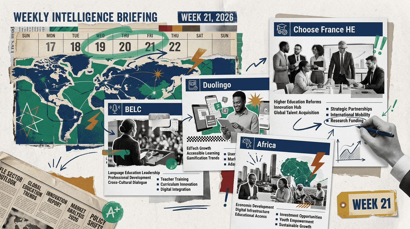 Veille FLE — Semaine du 18 au 22 mai 2026 : Choose France HE, J-3 BELC Été, Duolingo et marché africain